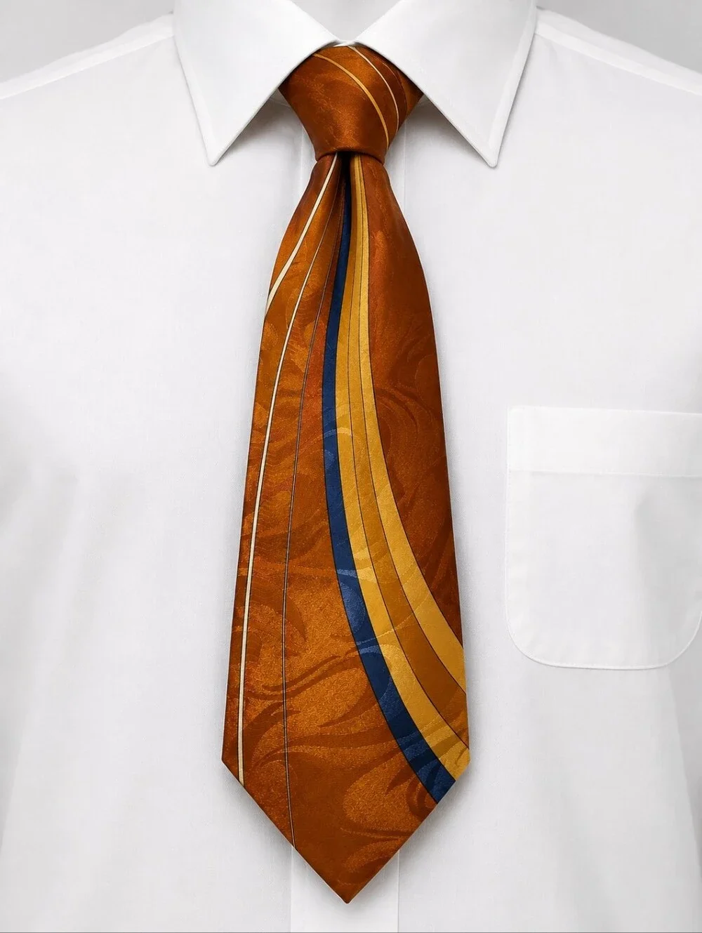 Vtg CLERICCI 1970s Orange Striped Wide Polyester Tie